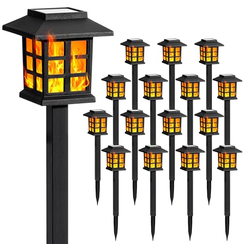 GIGALUMI Solar Lights for Outside,8 Pack Flickering Flame LED Solar Outdoor Lights, Waterproof Solar Garden Lights Maintain 10 Hours of Lighting for Christmas, Garden, Landscape, Path, Yard, Patio