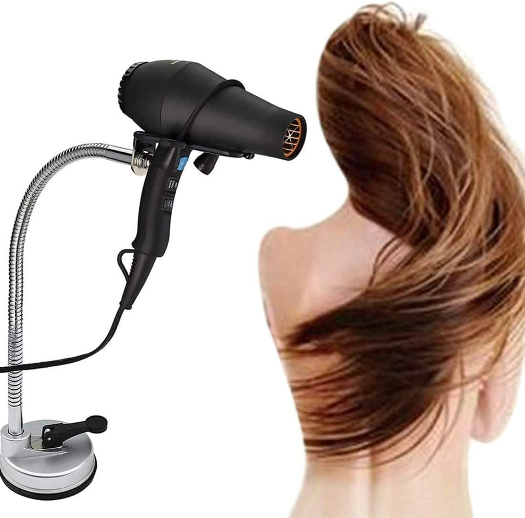 Hair Dryer Holder Stand, Stainless Steel 360 Degree Rotating Lazy Hair Dryer Stand with Suction Cup, Hands Free Blow Dryer Holder Countertop