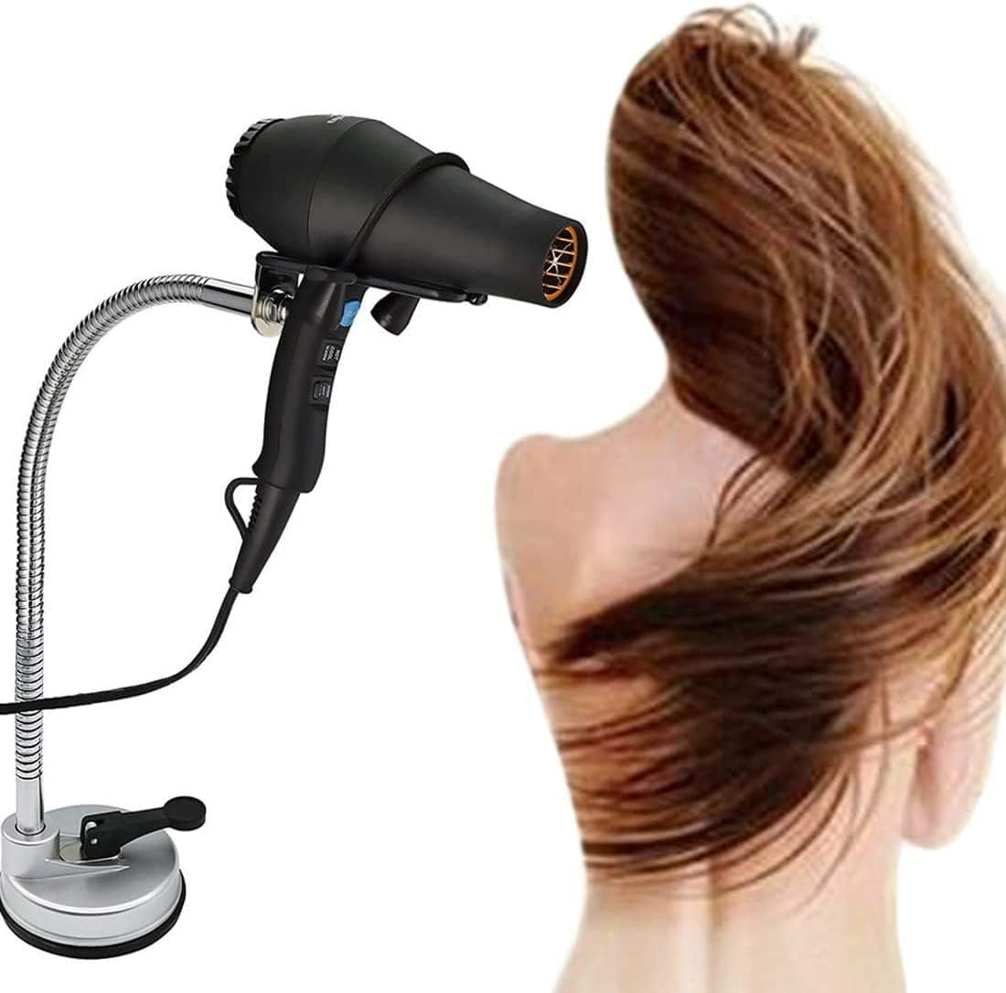 Hair Dryer Holder Stand, Stainless Steel 360 Degree Rotating Lazy Hair Dryer Stand with Suction Cup, Hands Free Blow Dryer Holder Countertop