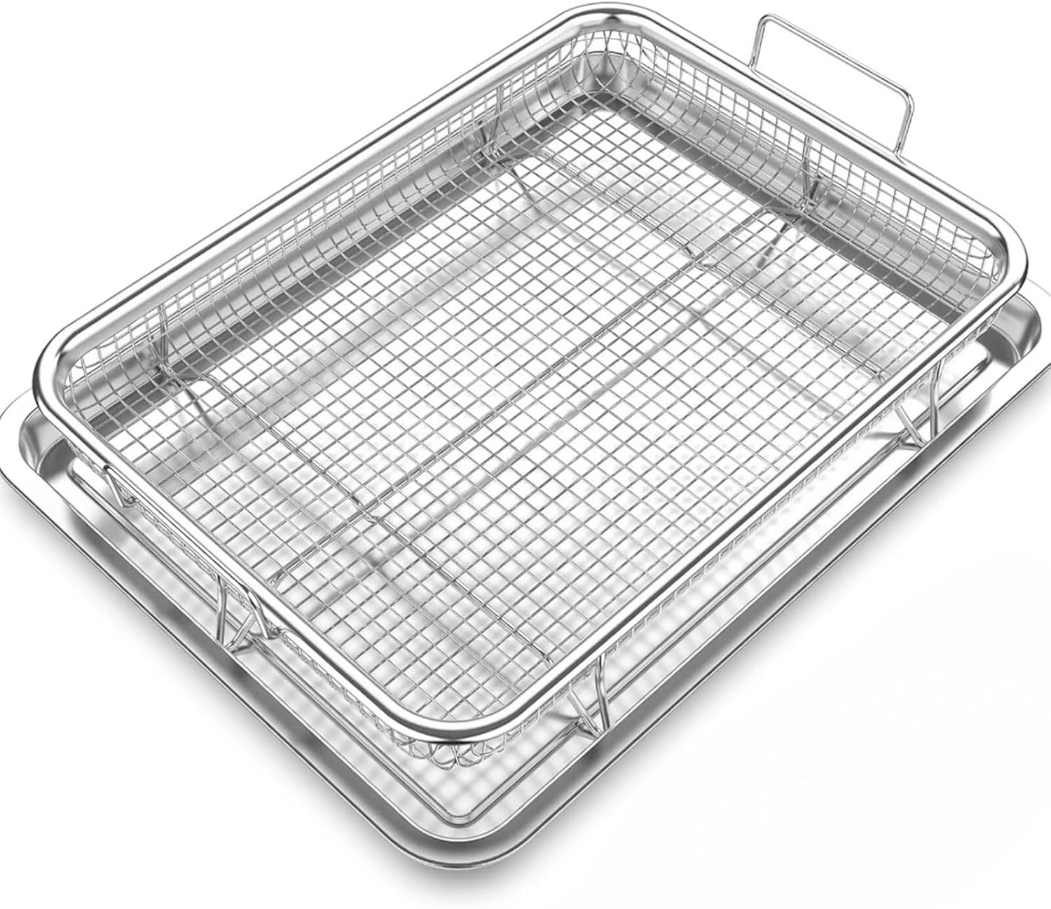 Air Fryer Basket for Oven, Stainless Steel Air Fryer Basket and Tray Set, 15.4" x 11.5" Air Fryer Pan and Crisper Tray, for Baking Fries Bacon Chicken, Deep Fryer Parts & Accessories
