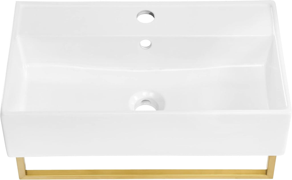 Reims 22" Wall-Mount Bathroom Sink with Brushed Gold Towel Bar
