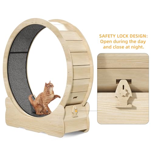 Cat Wheel Exerciser for Indoor Cats, 43.3 Inch Solid Wood with Carpeted Runway K394116