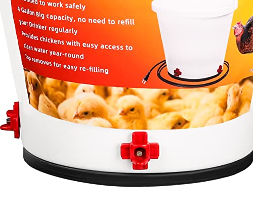 Heated Chicken Waterer 4 Gallon Hanging Poultry Drinker P240227