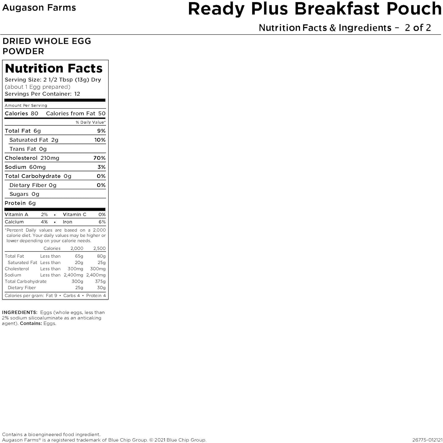Emergency Breakfast Food Supply, 30-Year Shelf Life X7595