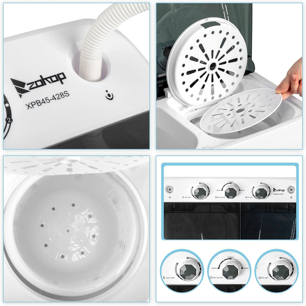 Portable Compact Twin Tub Washer with Spin Cycle and Gravity Drain T425