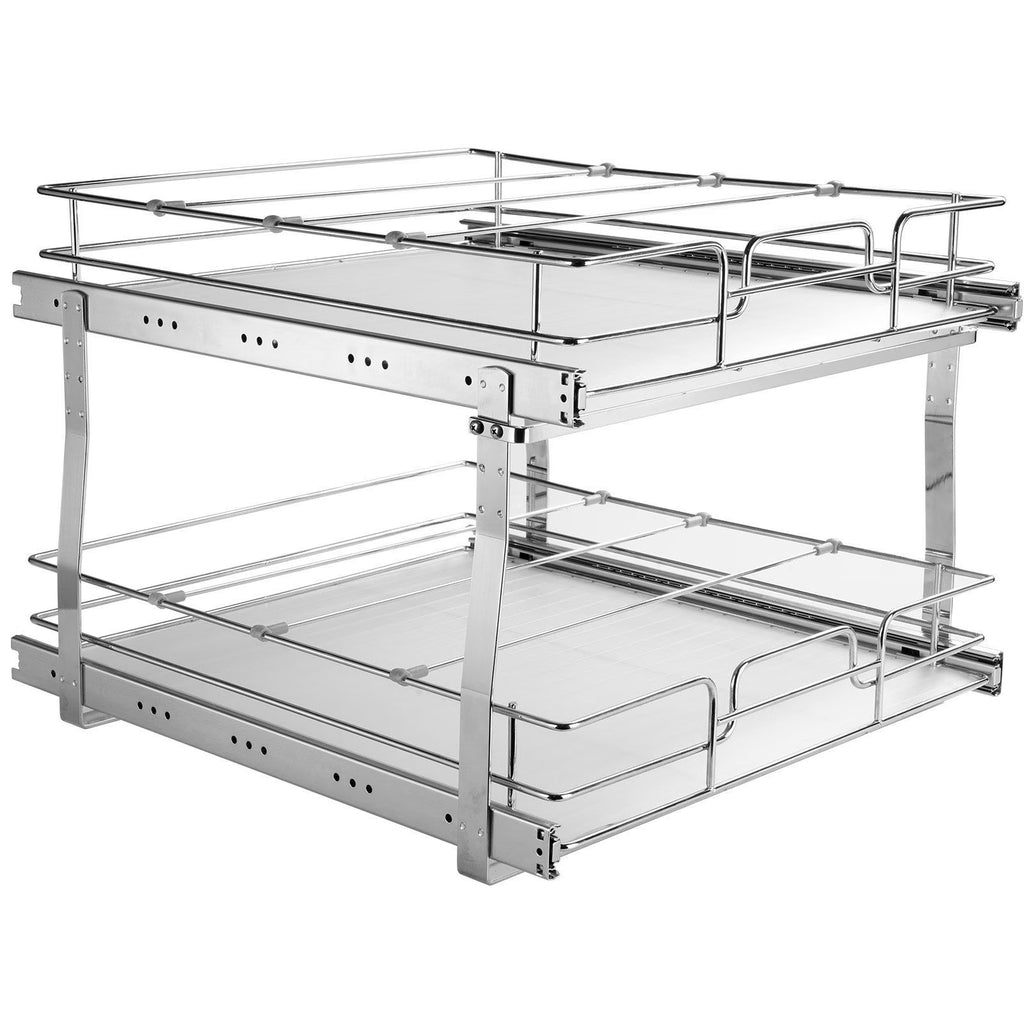 2 Tier 17W x 21D Pull Out Cabinet Organizer, Heavy Duty Slide Out Pantry Shelves,  Sliding Drawer Storage for Inside Kitchen Cabinet,Chrome-Plated Steel Roll Out Drawers, Bathroom, Under Sink