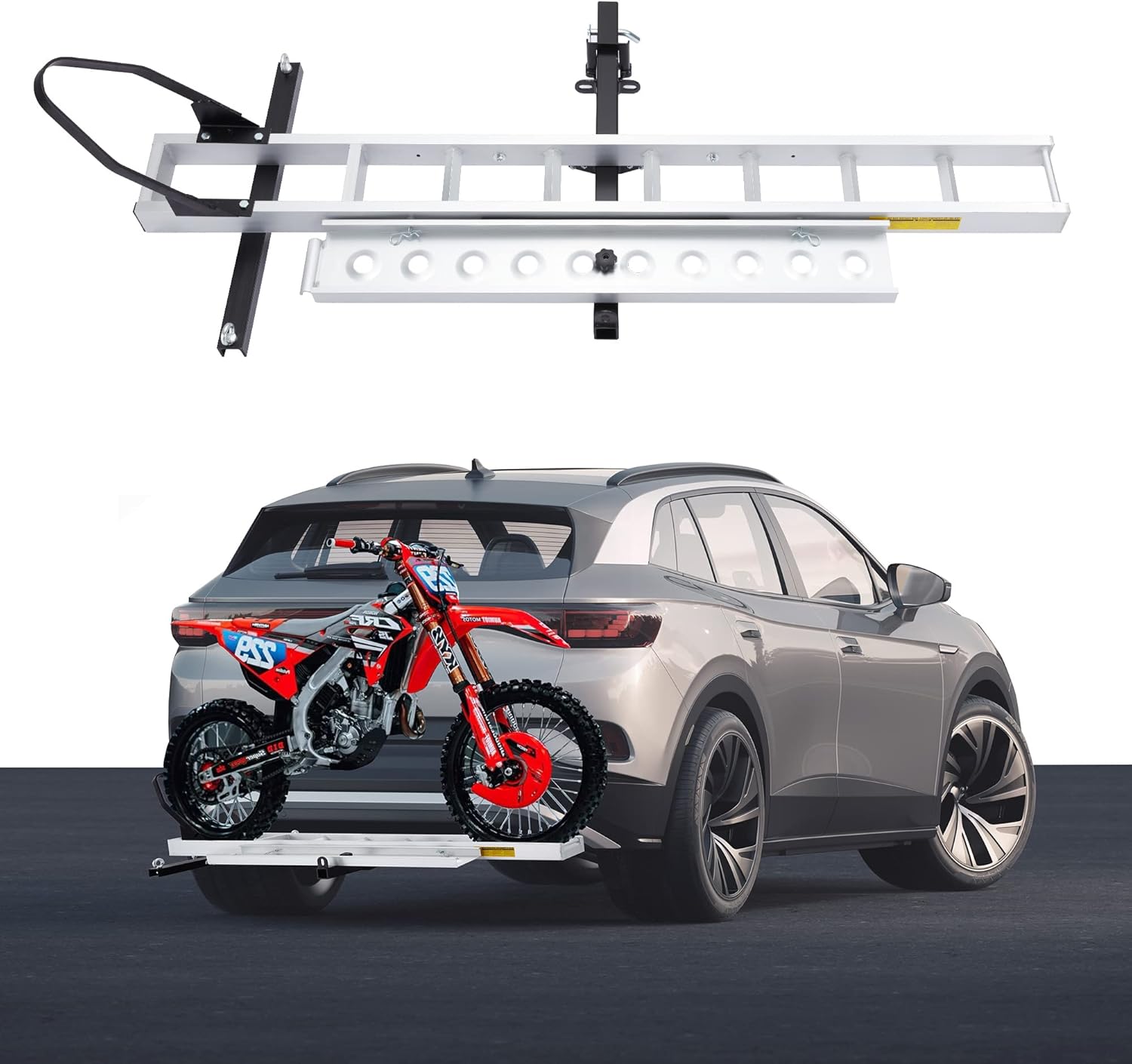 Aluminum Motorcycle Carrier, Hitch-Mounted Dirt Bike Rack with Loading Ramp N955071