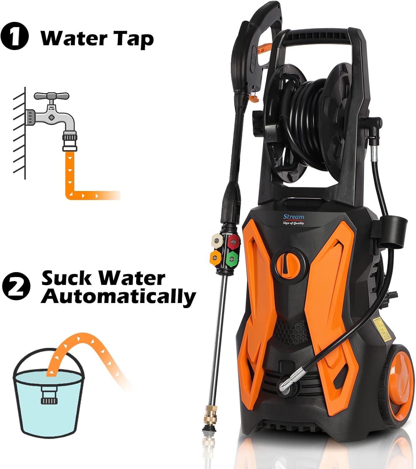 Electric Pressure Washer 3600PSI 2.4GPM with Hose Reel and Foam Cannon Q346620