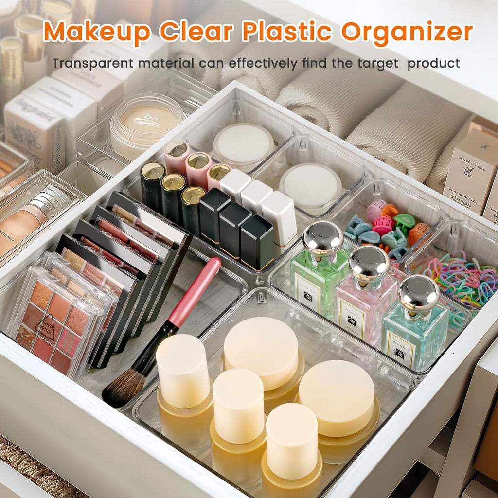 Clear Plastic Drawer Organizer Set - 14 PCS Storage Bins for Kitchen, Bathroom, Makeup and Office H497748