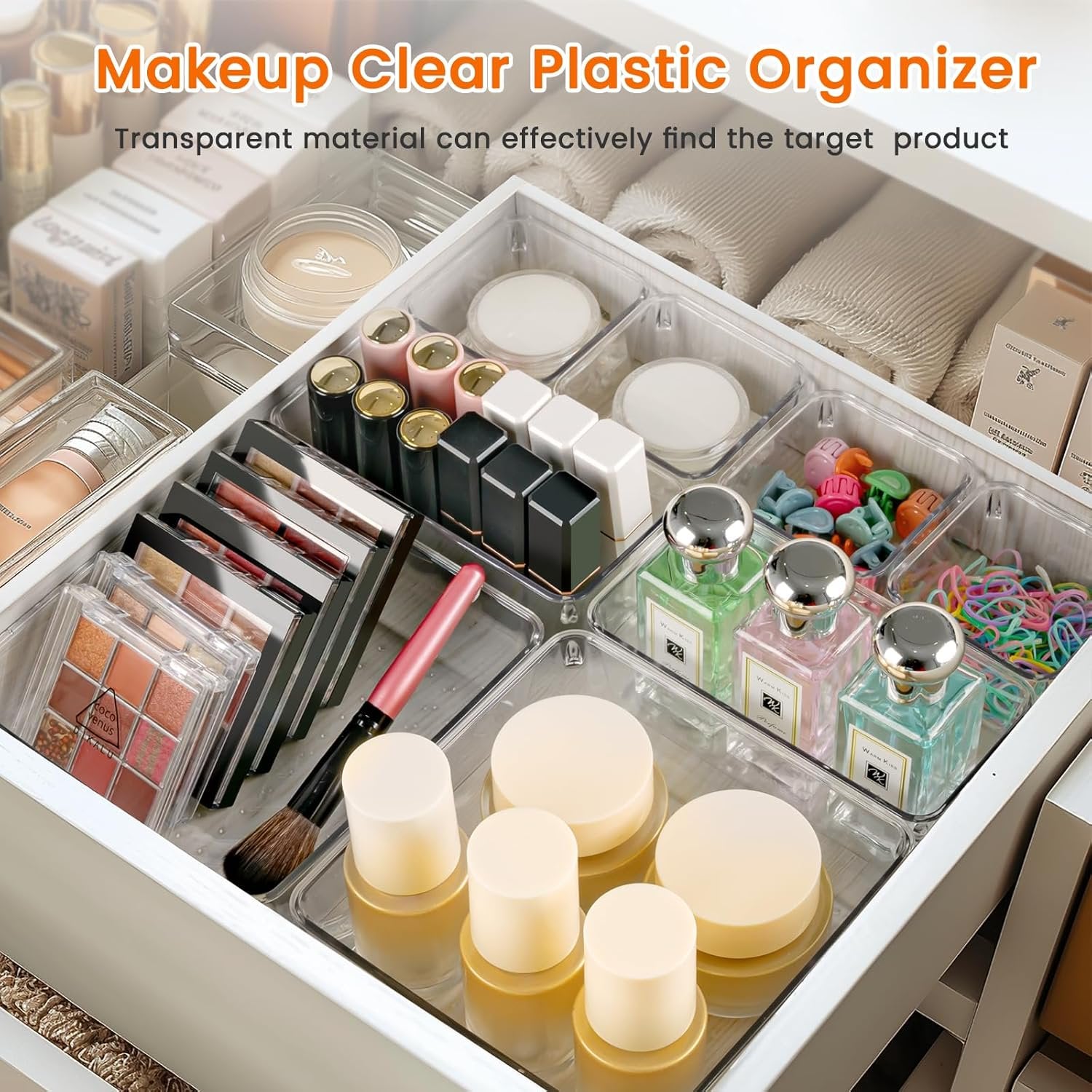 Clear Plastic Drawer Organizer Set - 14 PCS Storage Bins for Kitchen, Bathroom, Makeup and Office H497748