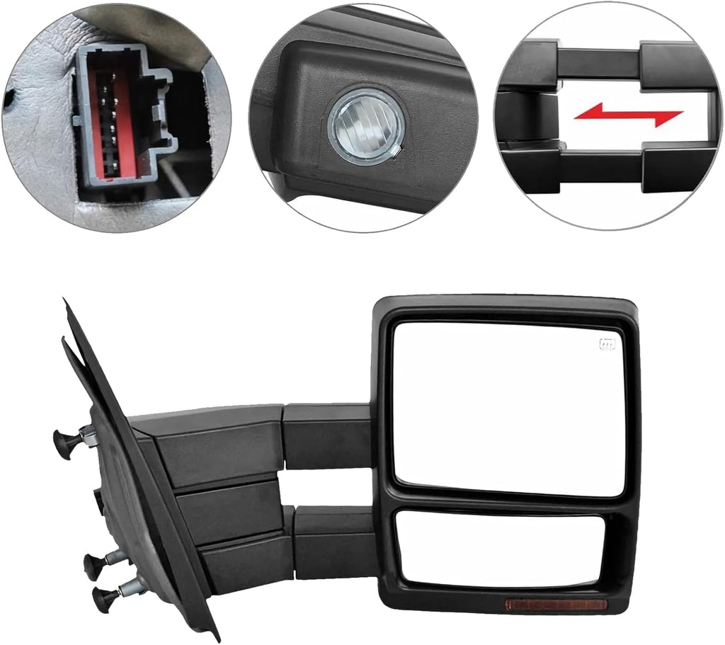 Towing Mirrors Pair for 2007-2014 F-150, Power Heated, Amber Signal, Puddle Light, Convex Lens, Black S9975