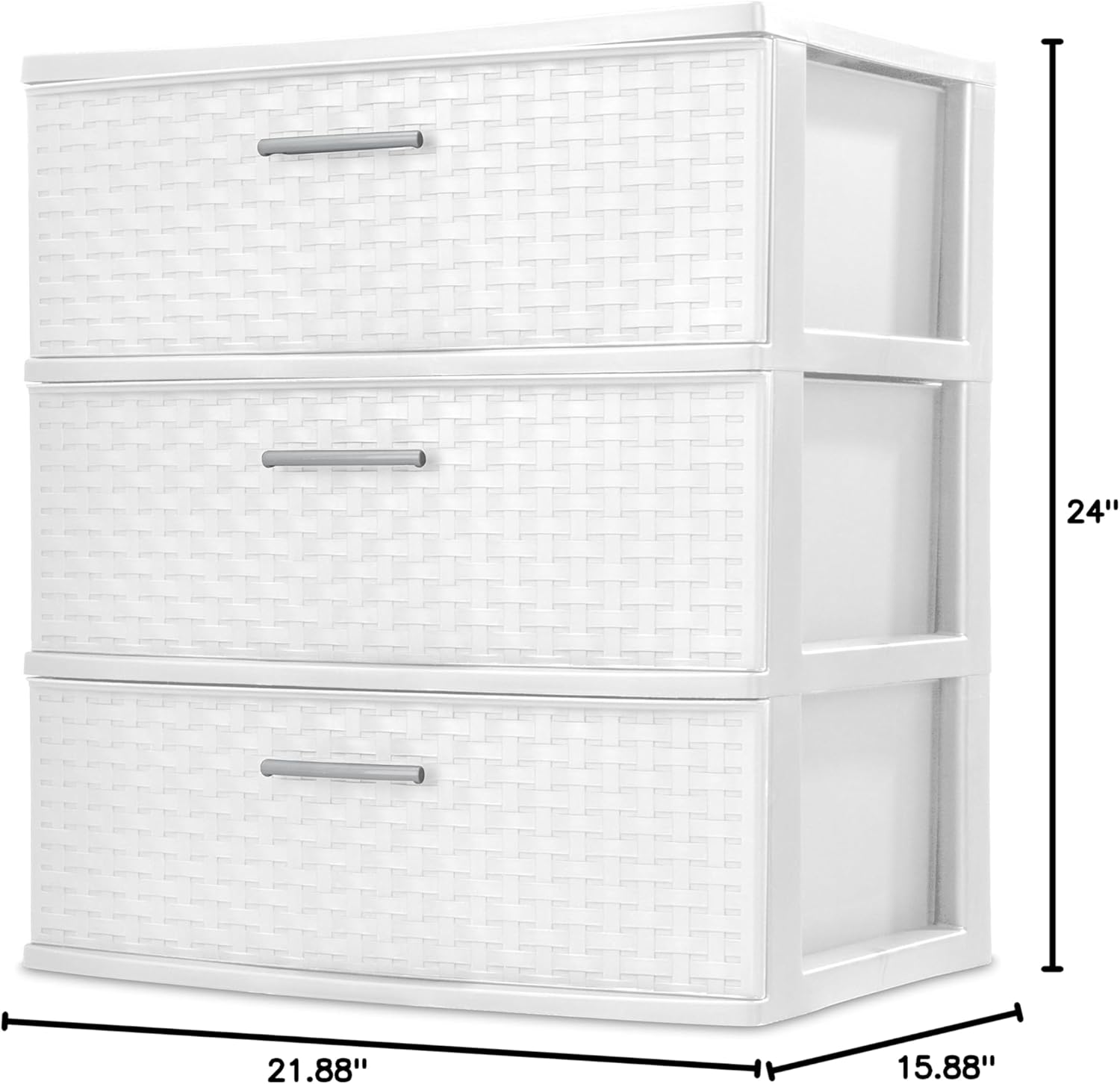 3-Drawer Wide Weave Tower, White W3873