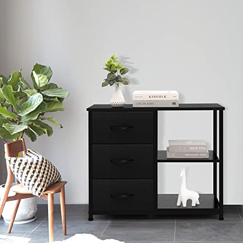 Rustic Brown Fabric Dresser with 4 Drawers and 2 Shelves R4438