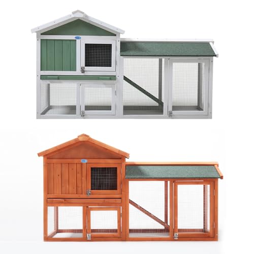 Wooden Rabbit Hutch Indoor with Removable Tray & Ramp, Waterproof Roof P790