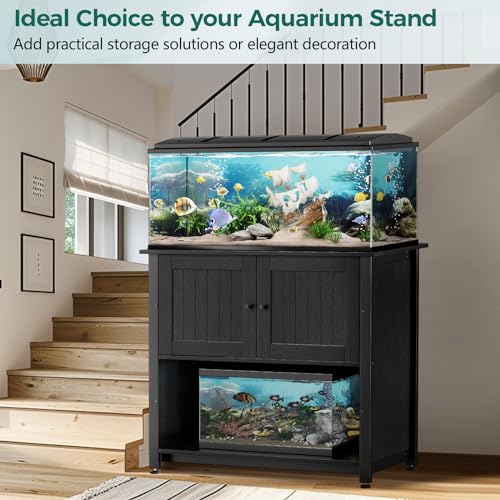 Metal Fish Tank Stand with Cabinet, Holds up to 2 Aquariums Z741