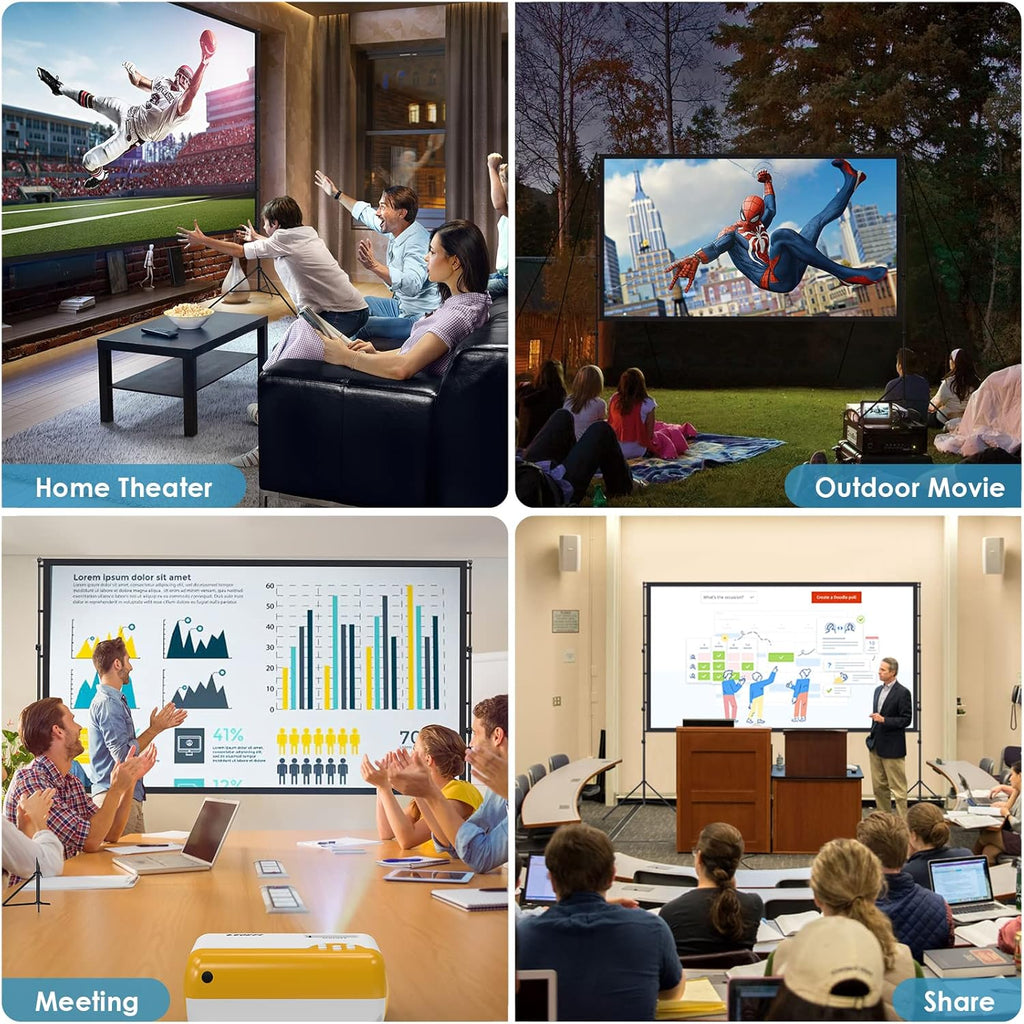 Projector Screen and Stand 180 Inch, Outdoor Portable Pull Down, 16:9 4K HD for Home Theater Camping P63636