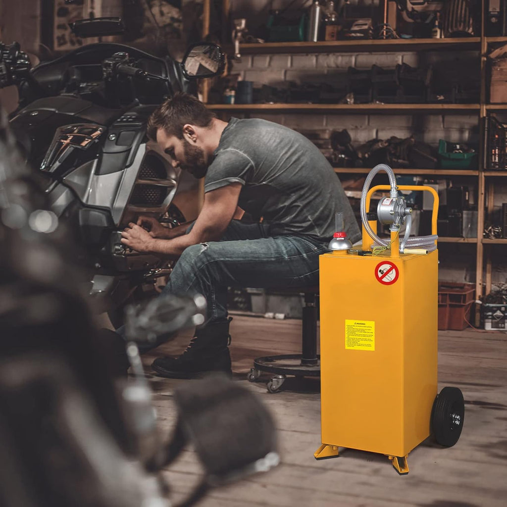 30 Gallon Portable Gas Caddy Fuel Storage Tank with Rotary Hand Pump and Wheels D642