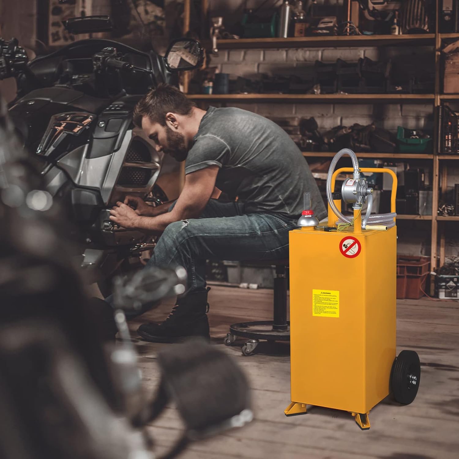 30 Gallon Portable Gas Caddy Fuel Storage Tank with Rotary Hand Pump and Wheels D642
