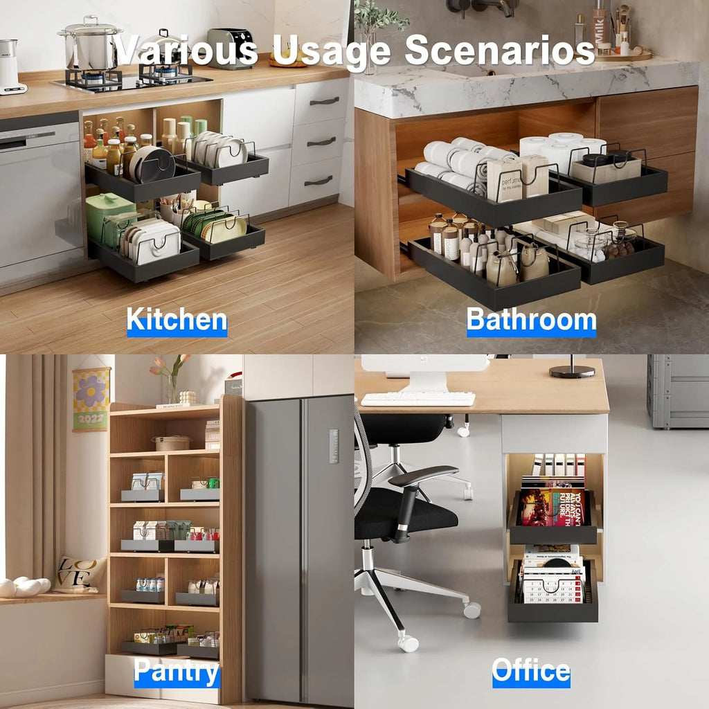 Pull Out Cabinet Organizer with 8 Dividers, 21.8" Deep, Black C252300