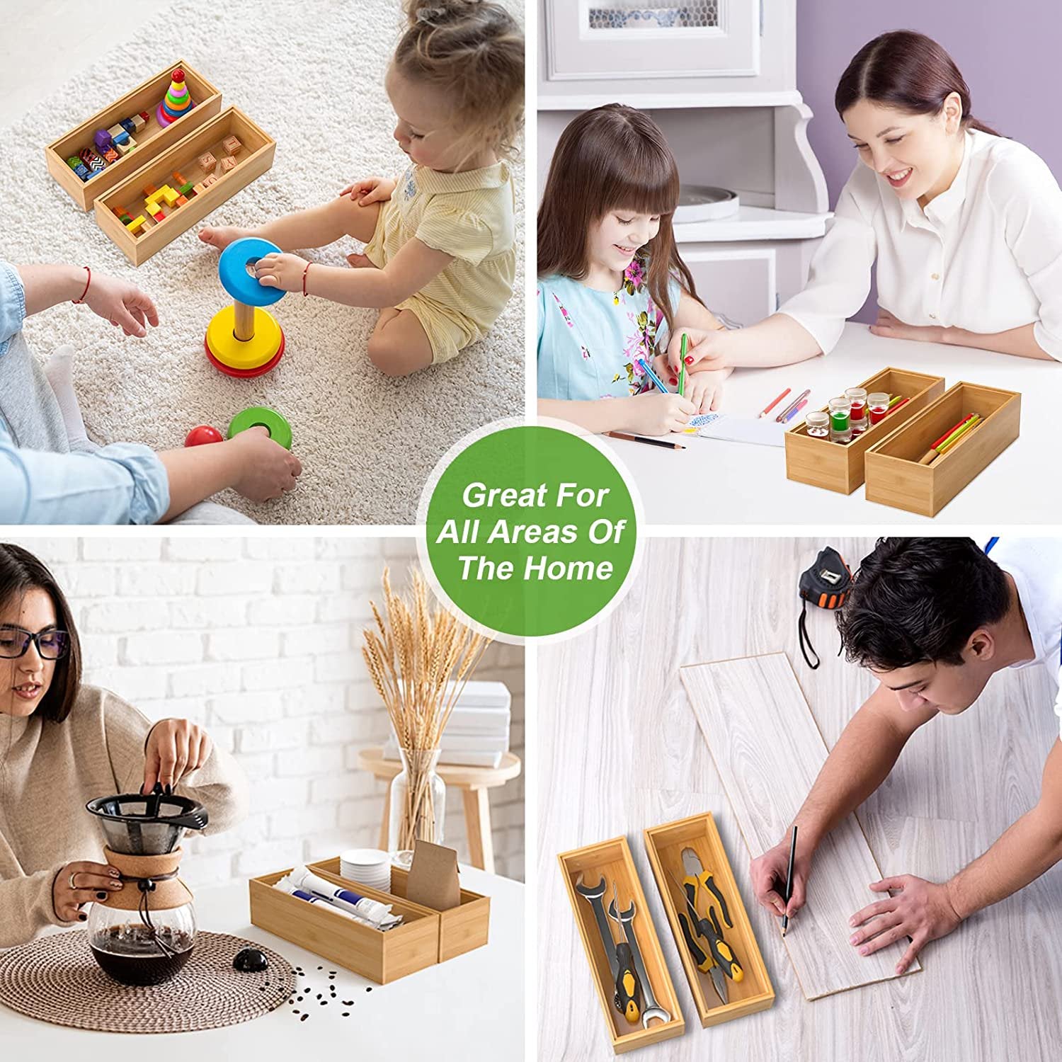 Bamboo Drawer Organizer for Silverware, Stackable Set of 2 W740372