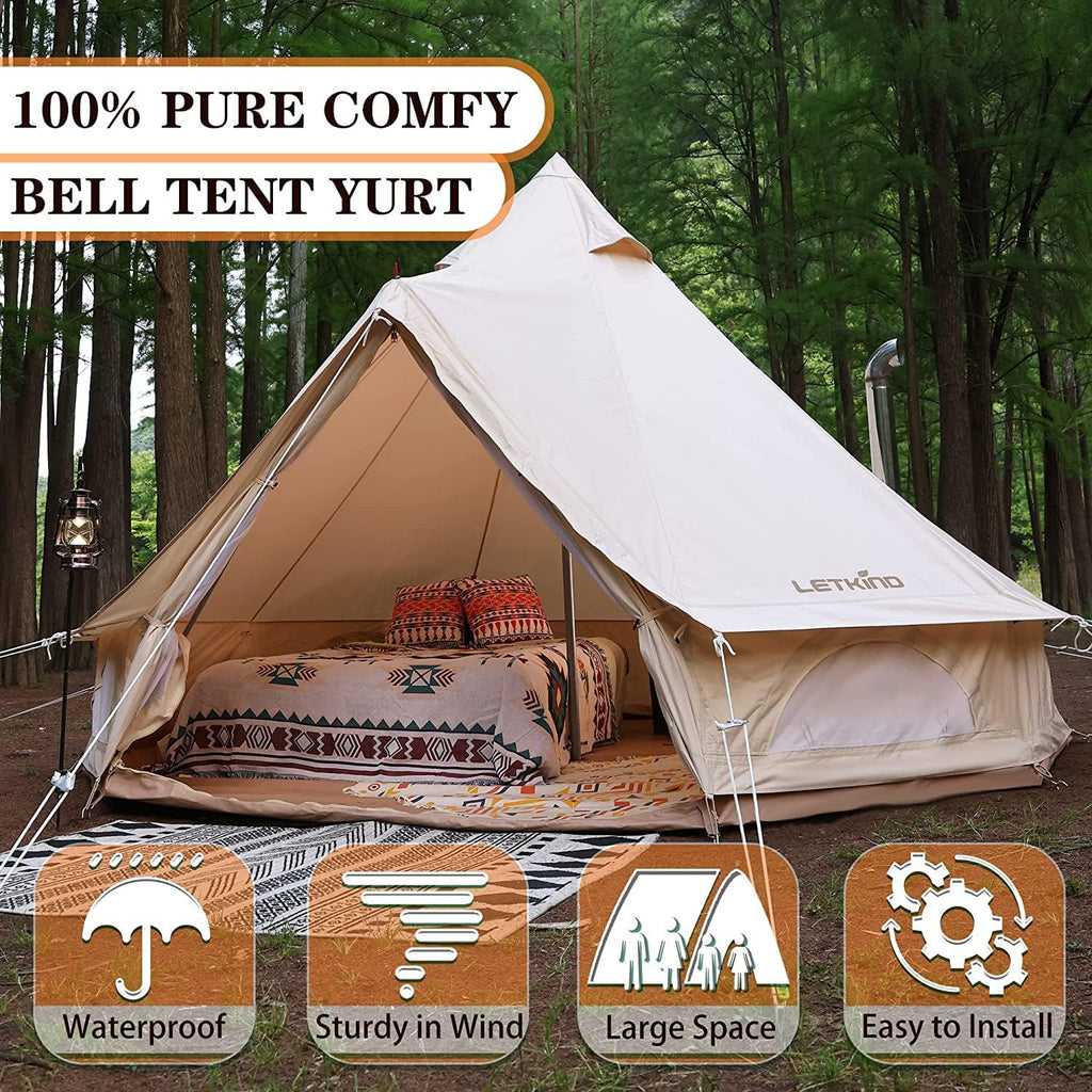 Canvas Bell Tent with Stove Jack, 4 Season Waterproof Camping Tent for Glamping M961371