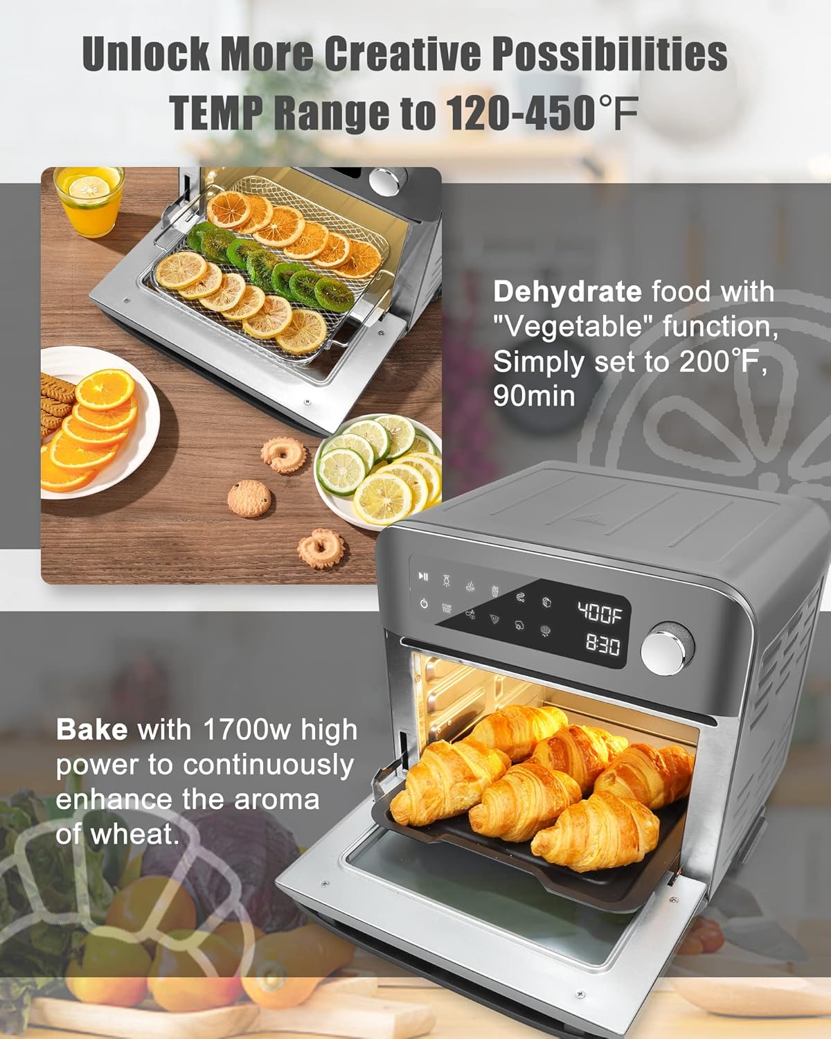 Air Fryer Toaster Oven, 12QT Touchscreen Convection Countertop Oven, 8 Cooking Presets, Grey K23394
