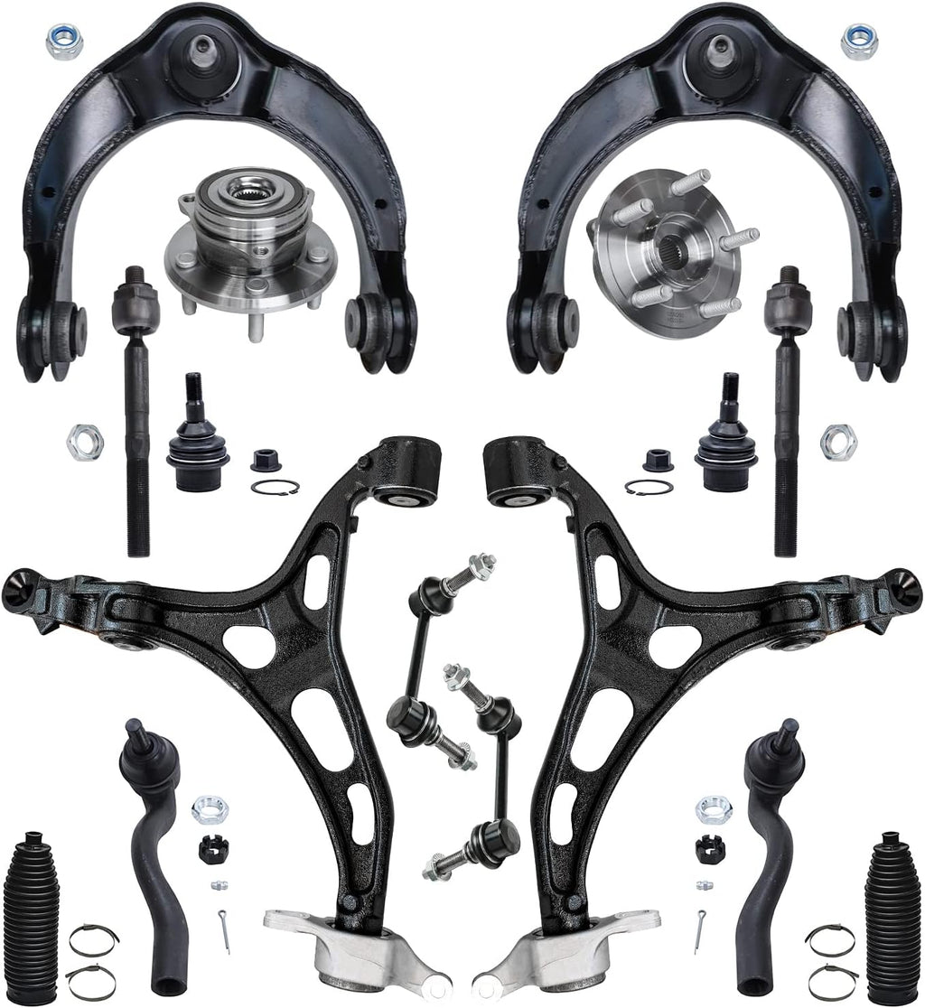Detroit Axle - Front End 16pc Suspension Kit for 11-15 Jeep Grand Cherokee Dodge Durango, 2 Wheel Bearing Hubs 4 Control Arms 4 Tie Rods 2 Sway Bars 2 Ball Joints 2 Boots Replacement