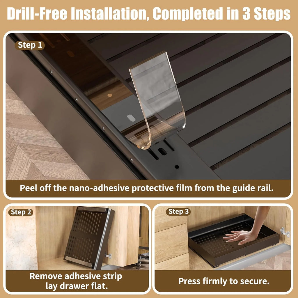 Expandable Pull Out Cabinet Organizer, Heavy Duty Slide Out Drawer N419