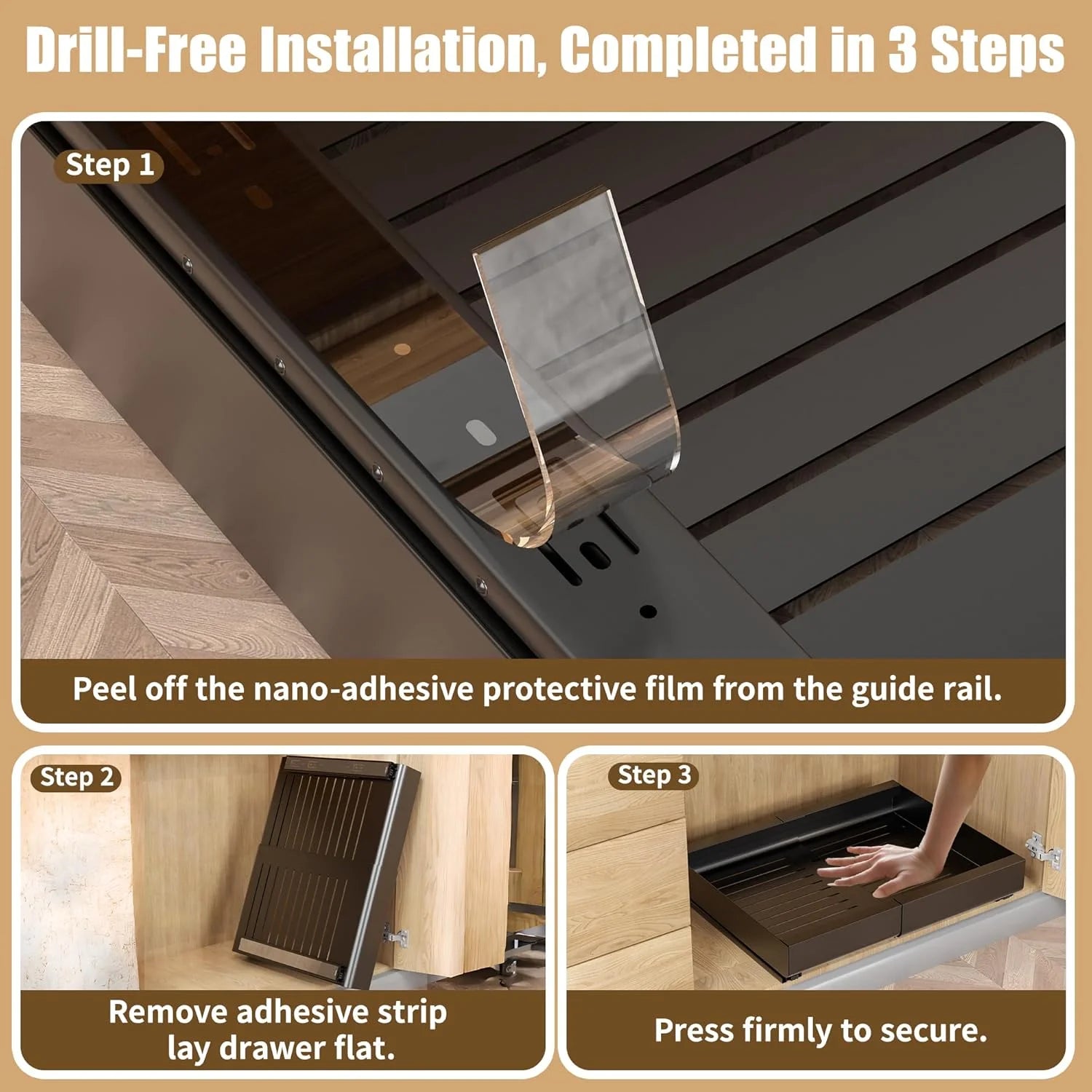 Expandable Pull Out Cabinet Organizer, Heavy Duty Slide Out Drawer N419