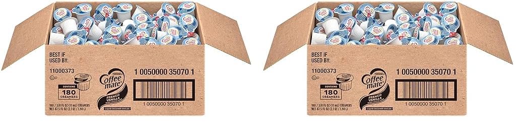 Nestle Coffee Mate Coffee Creamer, French Vanilla, Liquid Creamer Singles, Non Dairy, No Refrigeration, Box of 180 (Pack of 2)