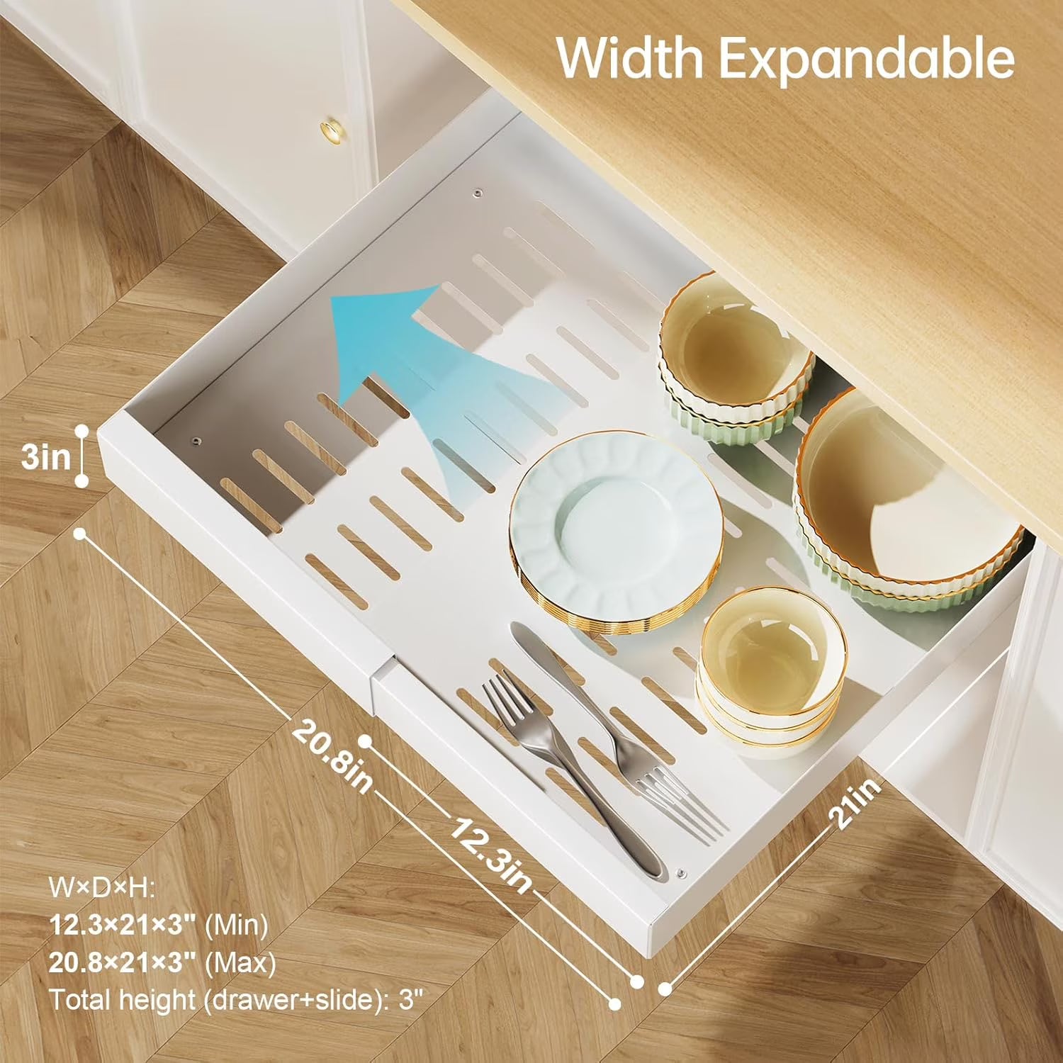 Pull Out Cabinet Organizer, 21Deep Pull Out Drawers for Cabinets, Expandable Slide Out Drawers for Kitchen, Cabinets, Bathroom, Pantry Storage