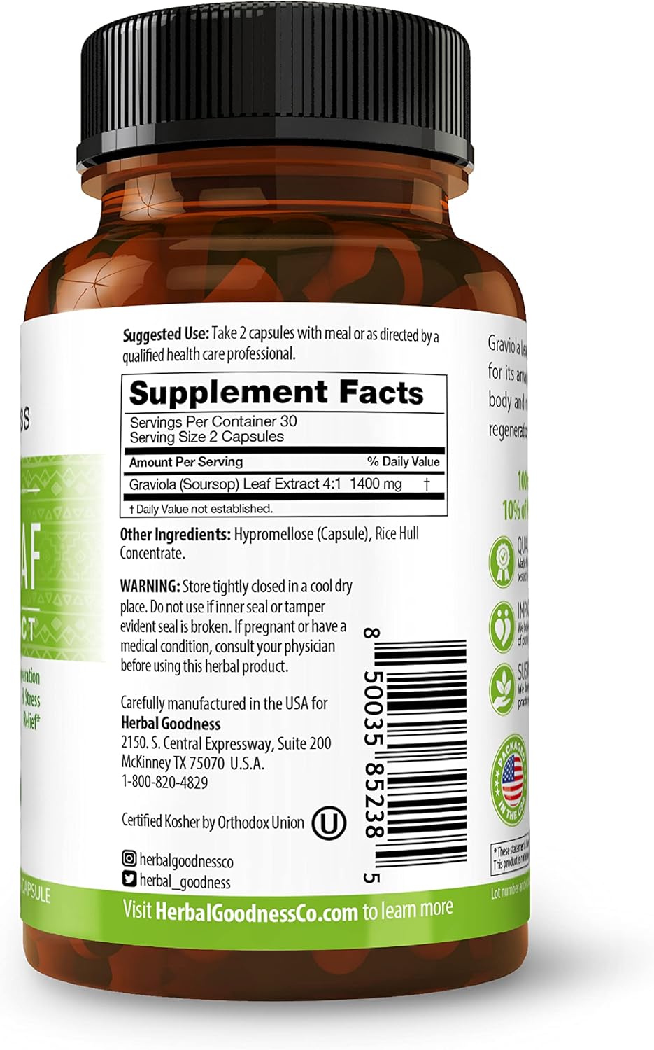 Graviola Soursop Capsules 60ct, 700mg Per Serving C1527
