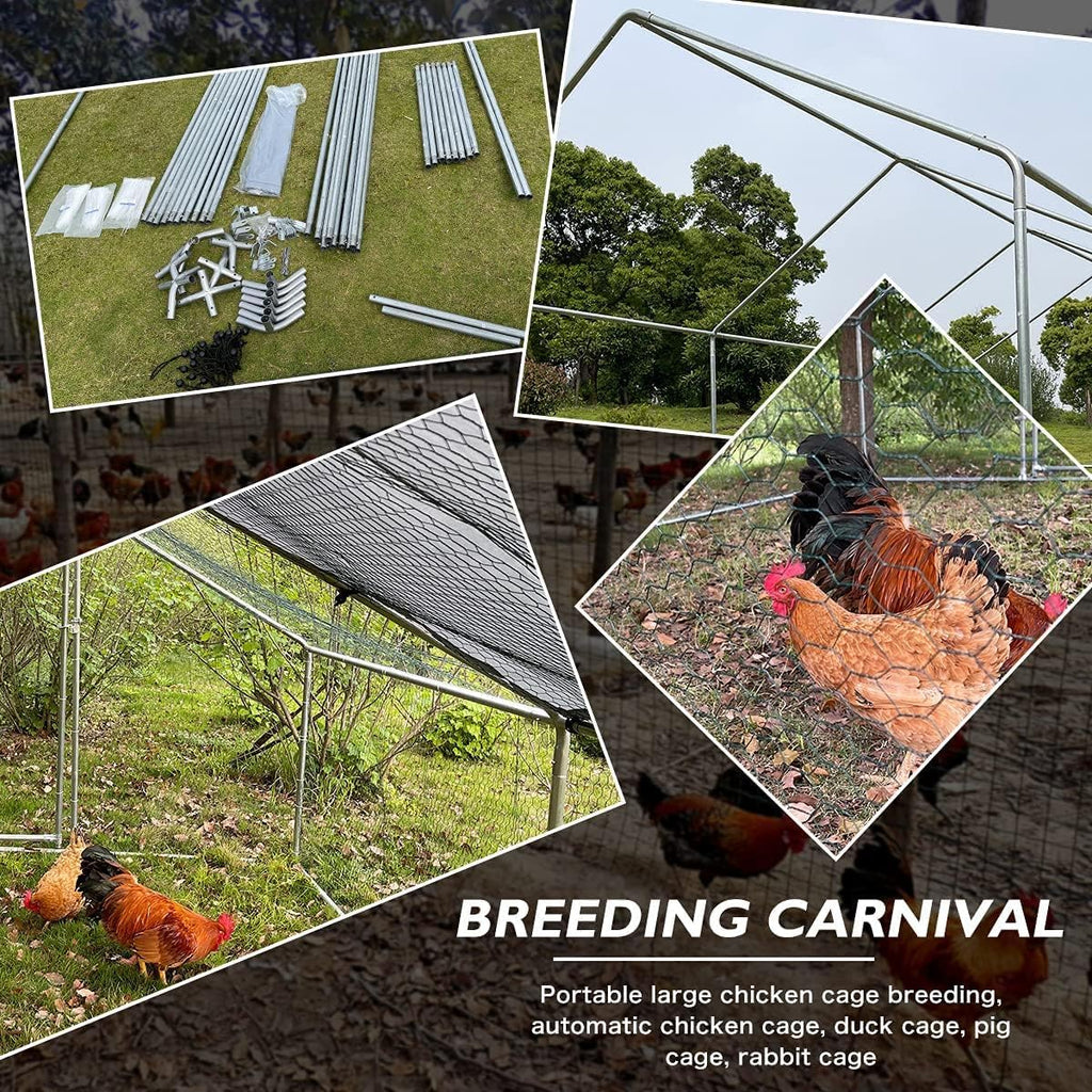 Large Metal Chicken Coop Walk-in Poultry Cage with Waterproof Cover for Outdoor Backyard Use C8425