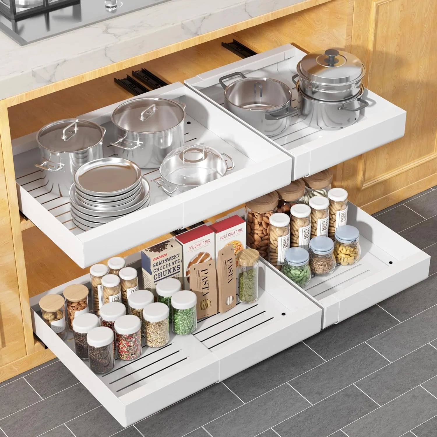 Expandable Pull Out Cabinet Organizer, Heavy Duty Slide Out Drawer N419