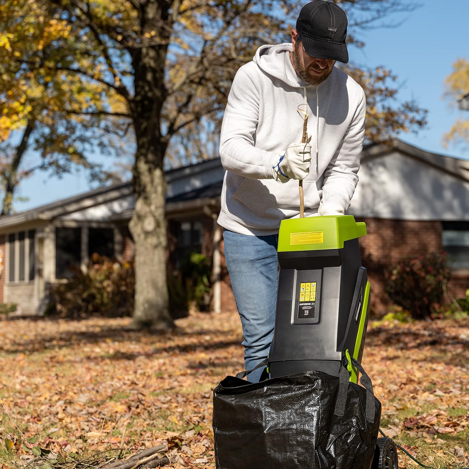 15-Amp Electric Corded Chipper/Shredder with Collection Bag R337969