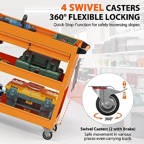 Heavy Duty 3-Tier Utility Cart on Wheels with Drawer D1640