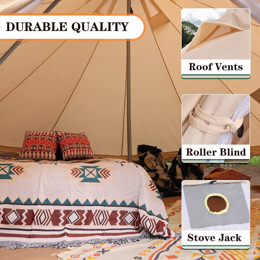 Canvas Bell Tent with Stove Jack, 4 Season Waterproof Camping Tent for Glamping M961371