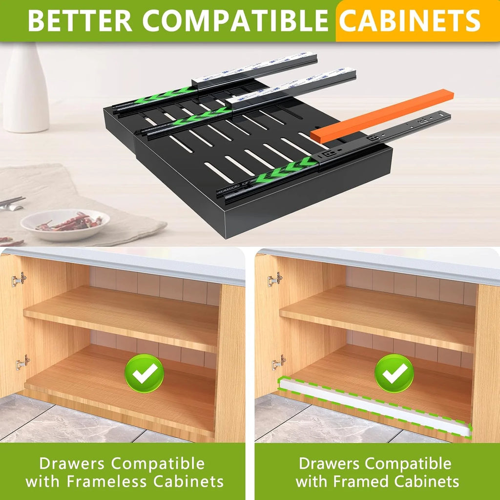 4 Pack Pull Out Cabinet Organizer 21D Expandable Slide Out Drawer, No Drill Adhesive for Kitchen Pantry Z634012