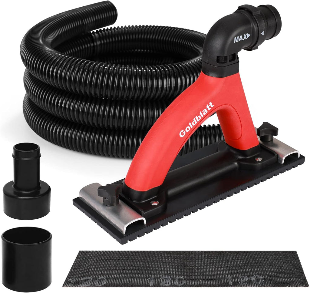 Goldblatt Dust Free Hand Sander, Dustless Drywall Vacuum Sander, with 6.5ft Hose, Sanding Pad, Adapter