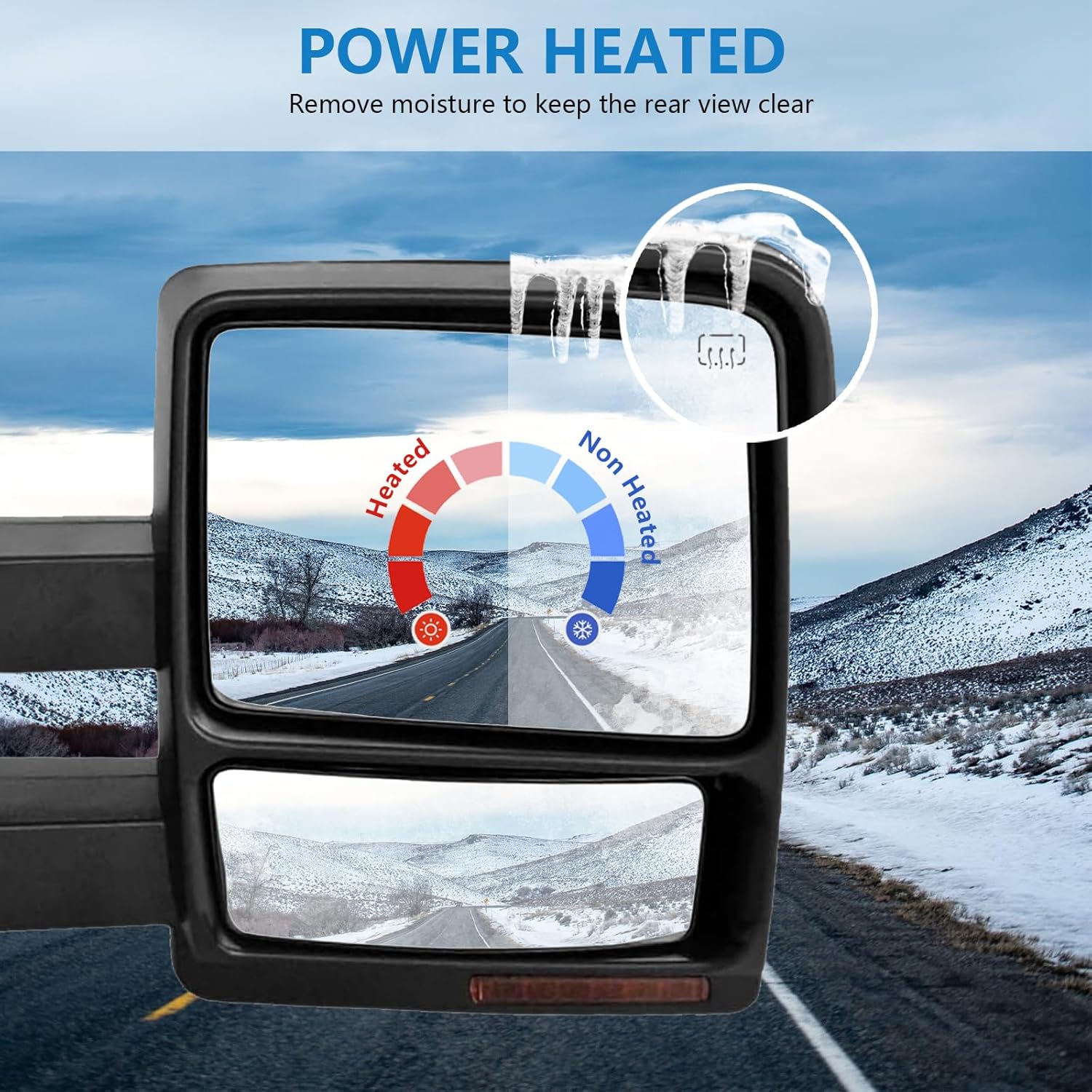 Towing Mirrors Pair for 2007-2014 F-150, Power Heated, Amber Signal, Puddle Light, Convex Lens, Black S9975