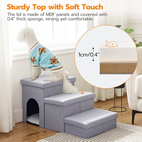 Dog Stairs with Storage, Foldable Steps for High Bed or Couch, 3 Steps, Gray H25353
