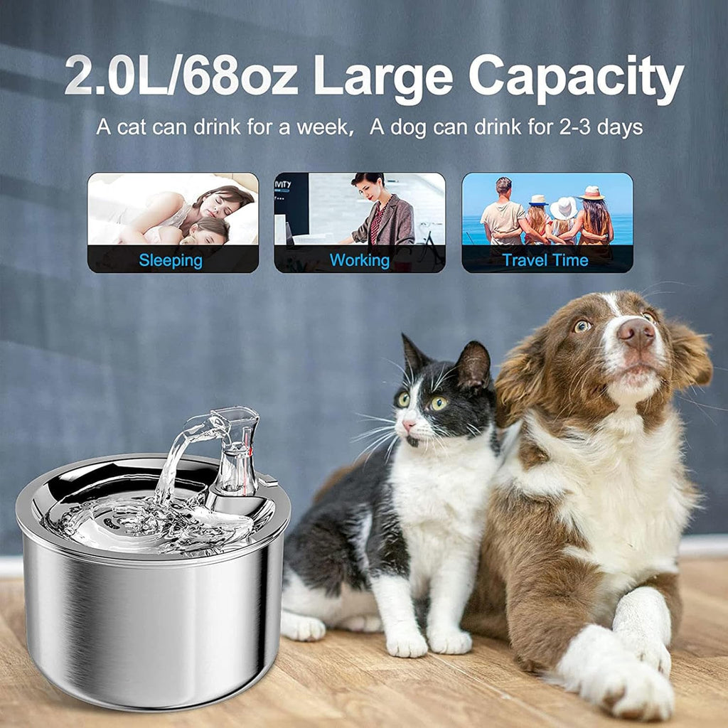 Automatic Water Fountain for Cats, 2L Stainless Steel T539