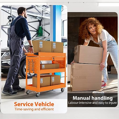 Heavy Duty 3-Tier Utility Cart on Wheels with Drawer D1640