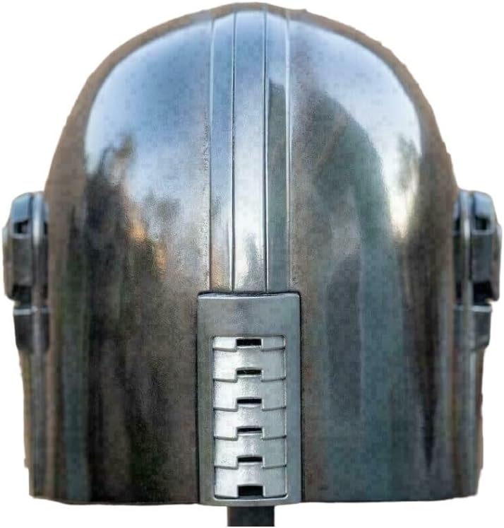 Mandalorian Steel Metal Helmet Face Head Mask with Liner and Chin Strap for LARP Cosplay Role, 27 inch, Brown