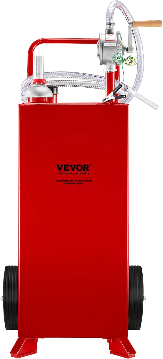 VEVOR 30 Gallon Portable Gas Caddy, Fuel Caddy Fuel Storage Tank with 2 Wheels & Manual Transfer Pump, Gasoline Diesel Fuel Container for Cars, Lawn Mowers, ATVs & Boats, Red