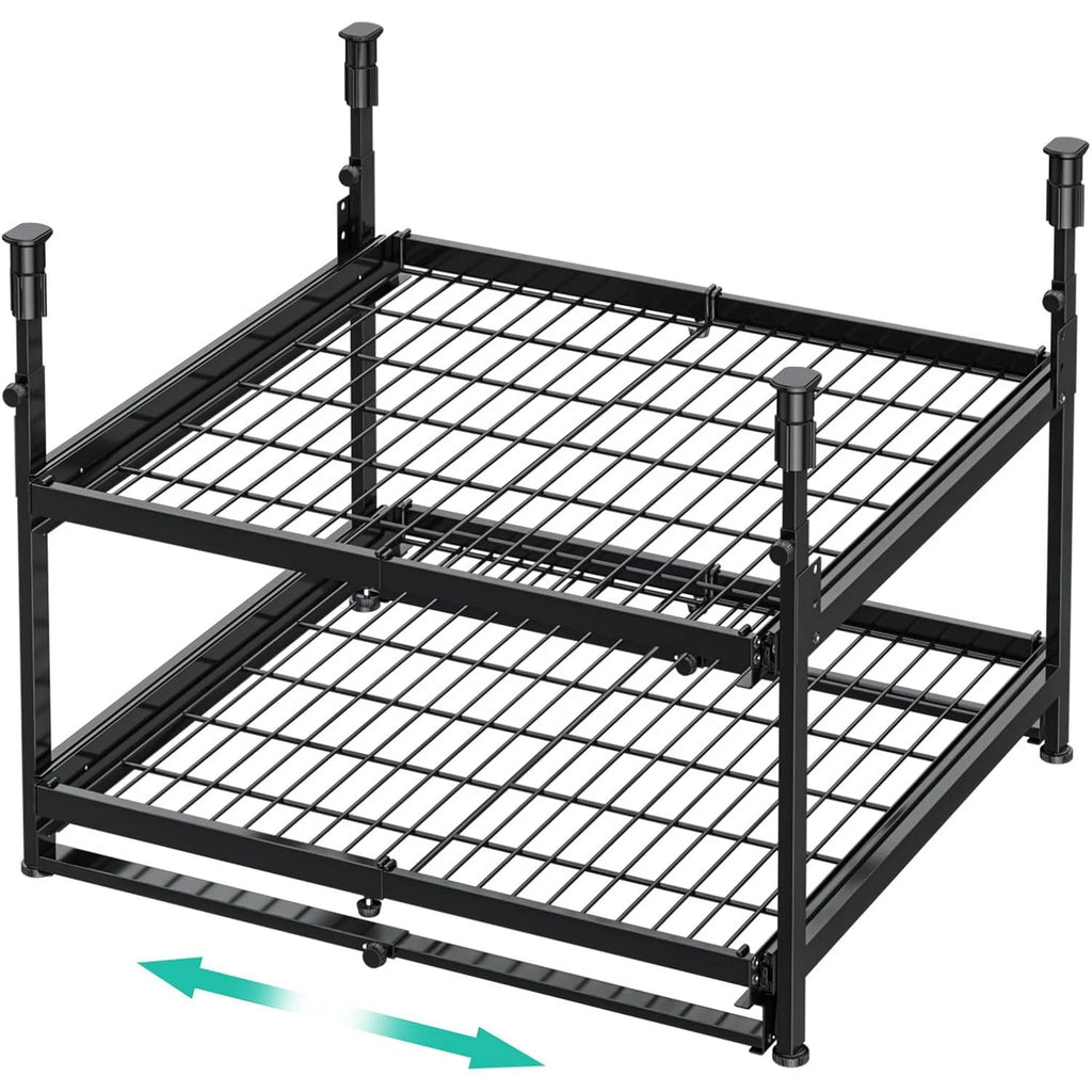 2 Tier Pull Out Cabinet Organizer, Expandable 13-21 Inch Wide, No-Drill Slide Out Drawers S625232