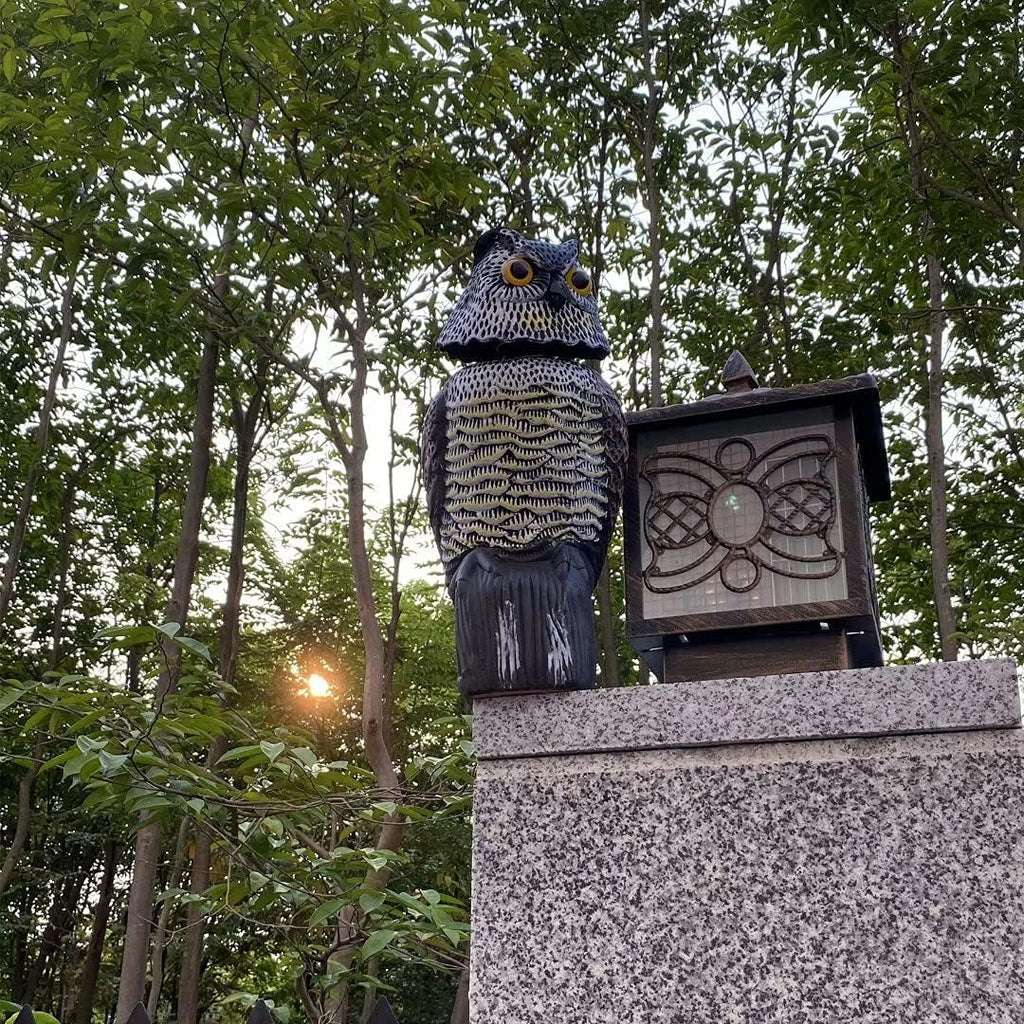 Owl Decoy with 360 Rotating Head to Scare Birds V474