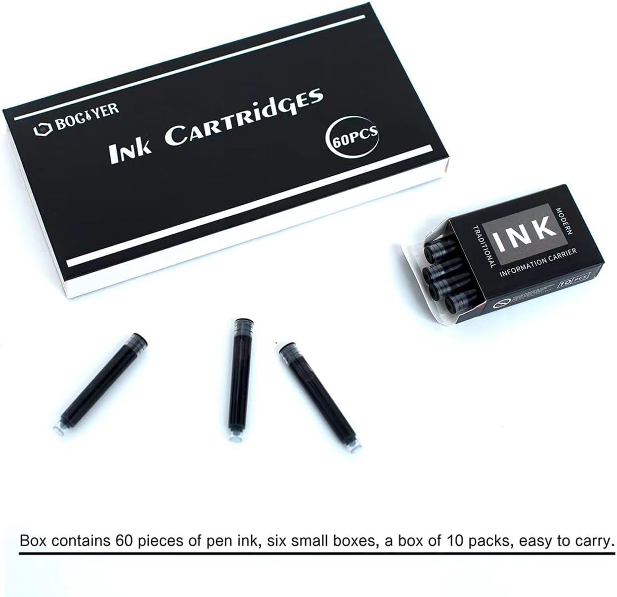 Fountain Pen Ink Refill Cartridges, Black, 60 Count Y762