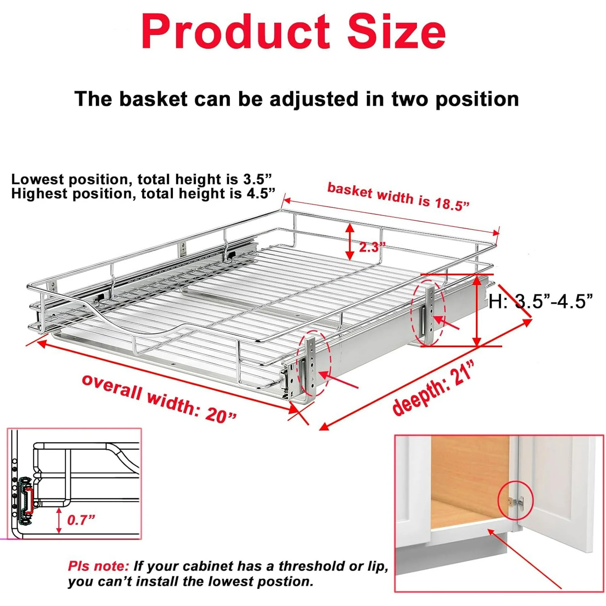 Pull Out Cabinet Organizer 14W x 21D, Heavy-Duty Slide Out Shelf Wire Basket T924