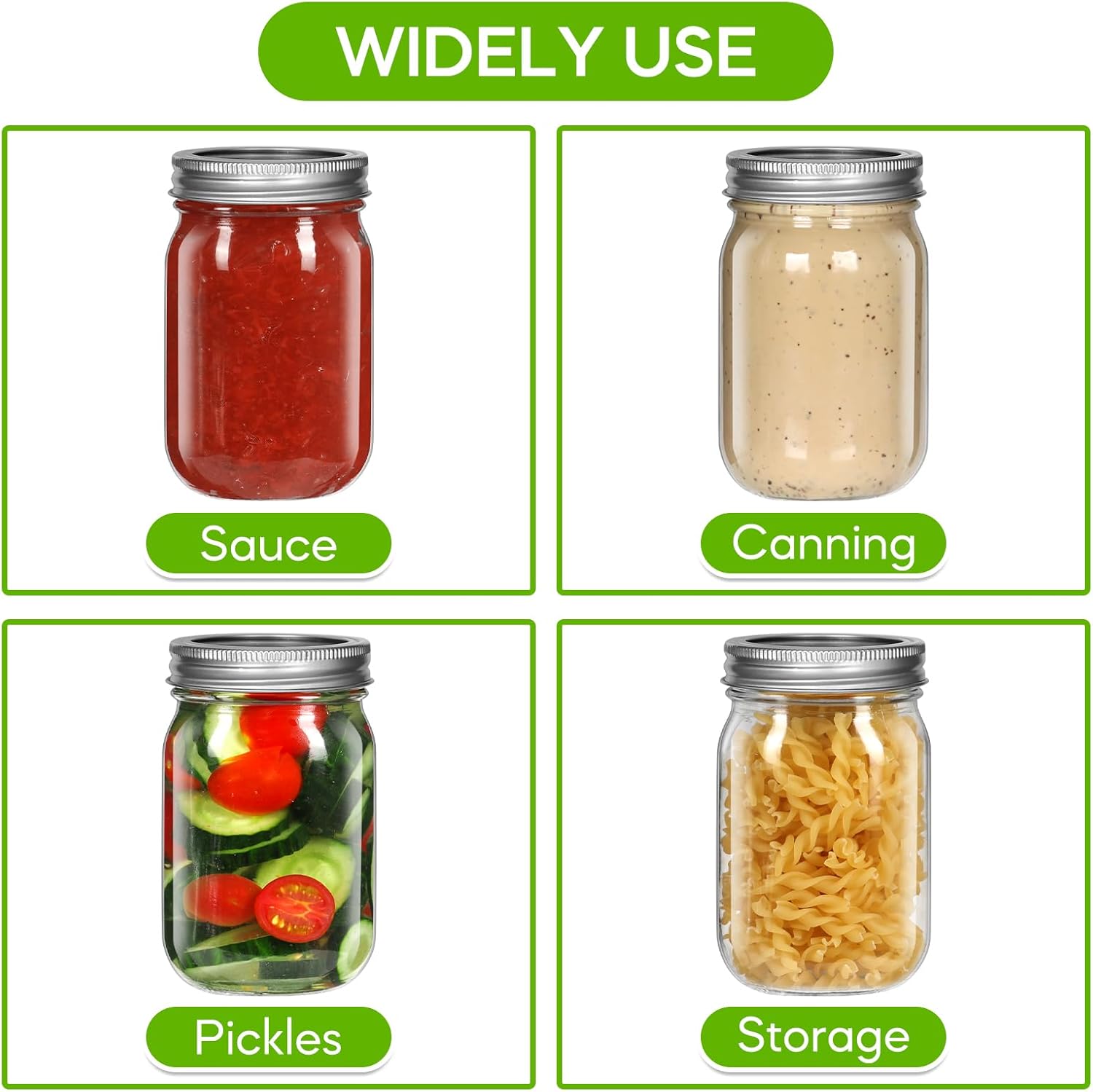 12 oz Glass Mason Jars with Airtight Lids, 8 Pack for Canning and Meal Prep X461